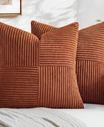 MIULEE Fall Rust Boho Decorative Throw Pillow Covers for Couch 18x18 Inch | 2 Pack, Boho Farmhouse Pillow Covers, Soft Cross Corduroy Patchwork Textured Cushion Cases For Bed Sofa