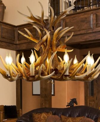 Deer Antler Chandelier Lighting,Large Deer Rustic Farmhouse Chandelier Light Fixtures for Dining Room Living Room Kitchen Island Bedroom Entryway Foyer (9 Lamp Arms + 6 Arms)